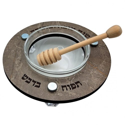 כלי לדבש מעץ דמוי שיש כהה