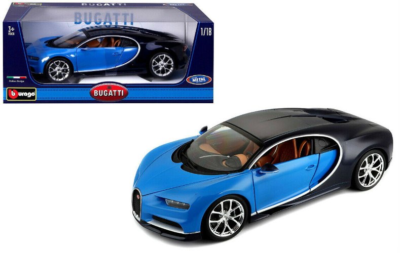 דגם מכונית בוראגו כחול Bugatti Chiron 1:18 Bburago