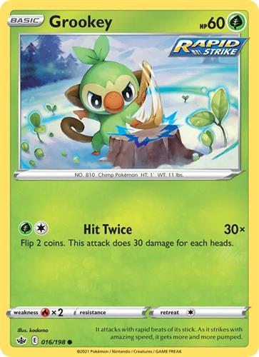 קלף בודד single פוקימון - grookey - Chilling Reign - 016/198