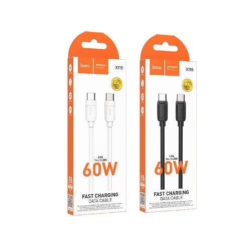 כבל טעינה מהירה והעברת נתונים 60W מבית hoco דגם X115 Surpass (חיבור Type-C ל-Type-C)