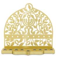 חנוכיית אלומיניום כסוף  נגזרת מנורה ופרחים