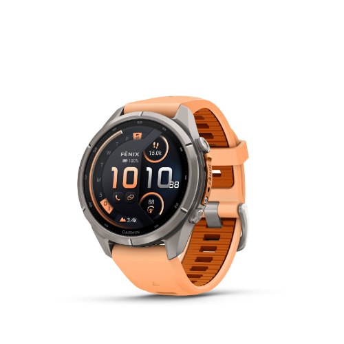 שעון חכם גרמין פניקס 9 Garmin Fenix 9 Pro inReach 43mm Titanium – Shell Pink/Autumn Orange Silicone