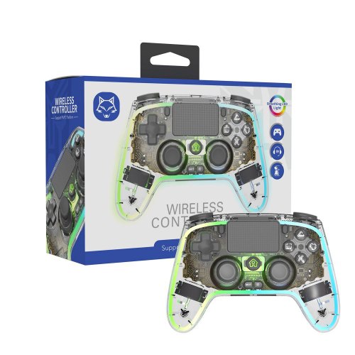 שלט אלחוטי שקוף ל-PS4 ולמחשב עם תאורת LED