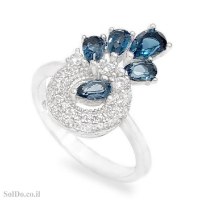 טבעת מכסף משובצת אבני טופז כחולה ואבני זרקון RG1737 | תכשיטי כסף 925 | טבעות כסף