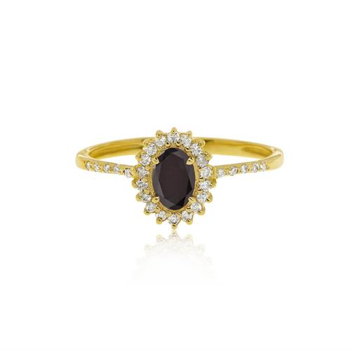 טבעת זהב 14 קרט "דיאנה" משובצת יהלום שחור מרכזי ויהלומים