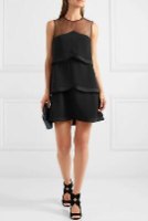 STELLA McCARTNEY Tiered Sheer Tulle-Paneled Pleated Cady Mini Dress Size M