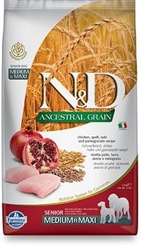 N&D נטורל אנד דלישס לכלב סניור עוף ורימון דגנים קדמונים 12 ק"ג - NATURAL & DELICIOUS SENIOR CHICKEN