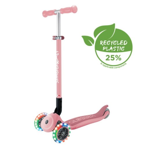 קורקינט 3 גלגלים לילדים Globber Primo Foldable Lights מתקפל עם גלגלים מאירים בצבע ורוד פסטל
