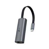 מפצל Tp-Link UE302C USB Type-C to 2.5 Gigabit – פריט בודד אפור כהה עם כבל שחור חיבורי USB-C