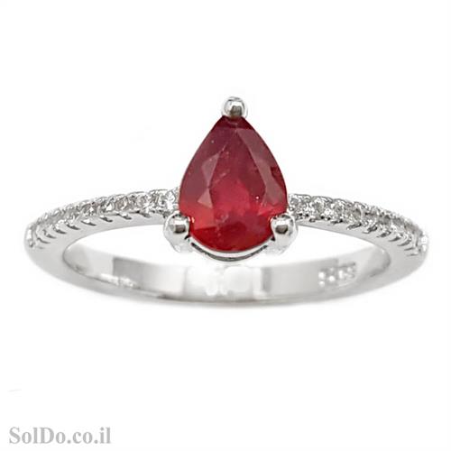 טבעת מכסף משובצת אבן רובי אדומה ואבני זרקון קטנות  RG1598 | תכשיטי כסף 925 | טבעות כסף