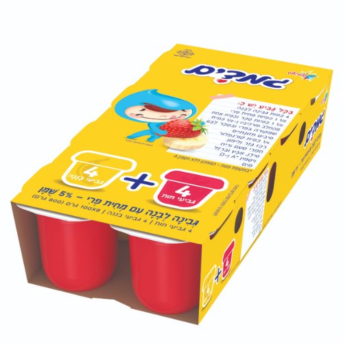 8 יח' גמדים מעדן גבינה לבנה עם מחית תות ובננה 5%