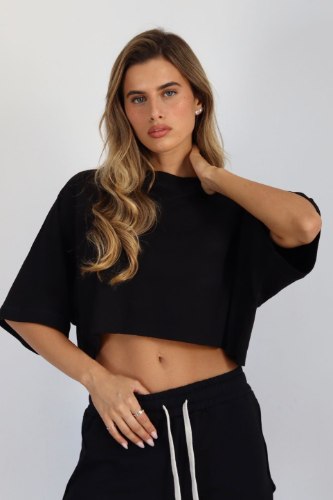 חולצת קרופ טומי LB שחור