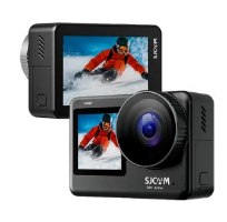 מצלמת אקשן SJCAM SJ11 – שתי מצלמות שחורות מוצגות עם תמונת גולש סקי על המסכים עמידה למים
