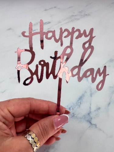 טופר happy birthday עם מקל - רוז גולד