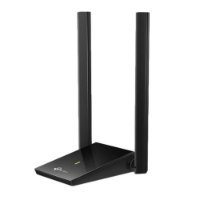מתאם רשת אלחוטי Tp-Link Archer T4U Plus AC1300 USB – פריט בודד שחור עם שתי אנטנות מורמות ונורית חיווי ירוקה