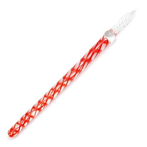 עט נובע ידית זכוכית שקופה עם משבצות אדומות