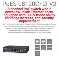 מתג Provision 8PORT POE Switch 10/100 incl 2 Uplink