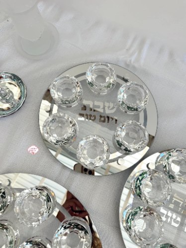 פמוט זכוכית עם 6 פמוטי קריסטל מהודרים 25 ס"מ