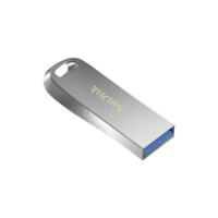 זיכרון נייד SanDisk Ultra Luxe USB 3.1 512GB – נראה פריט יחיד בצבע כסוף עם חיבור כחול