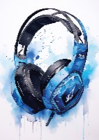 "Blue  Gaming.2" זוג תמונות מעוצבות לחדר נוער ילדים וגיימרים, תמונה של אוזניות ועכבר בצבע כחול