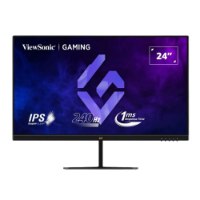 מסך גיימינג בגודל 24" Viewsonic VX2479A-HD-PRO – מסך שחור המציג נתוני מפרט טכני על רקע כחול-סגול HDMI
