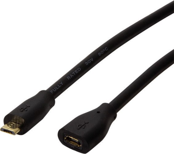 כבל מאריך Micro USB2.0 זכר B לחיבור Micro USB2.0 נקבה B באורך 1.5 מטר