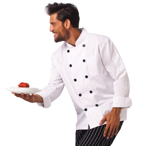 ז'קט שף לבן שרוול ארוך כפתורים שחורים מידה XL