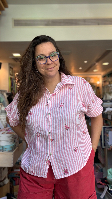 חולצת טטרה פרחים ופסים ורוד