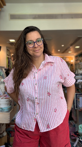 חולצת טטרה פרחים ופסים ורוד