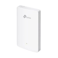 נקודת גישה Omada EAP615-Wall AX1800 – התקן לבן בודד עם לוגו tp-link אפור ונורית חיווי ירוקה בחזית Wi-Fi