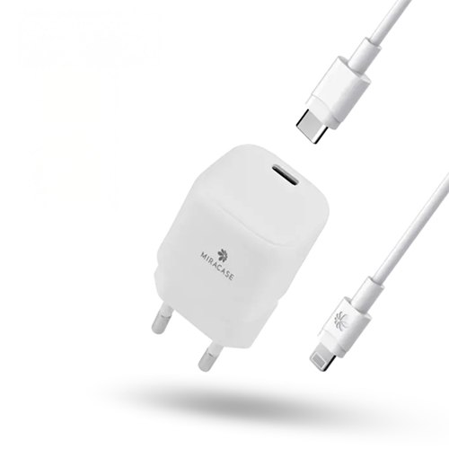 ראש מטען MIRACASE Type-C To Lightning 20W 1M לבן