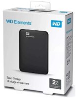 כונן קשיח חיצוני Western Digital Elements Portable 2TB – אריזת המוצר הלבנה מציגה את הכונן השחור עם לוגו WD Elements