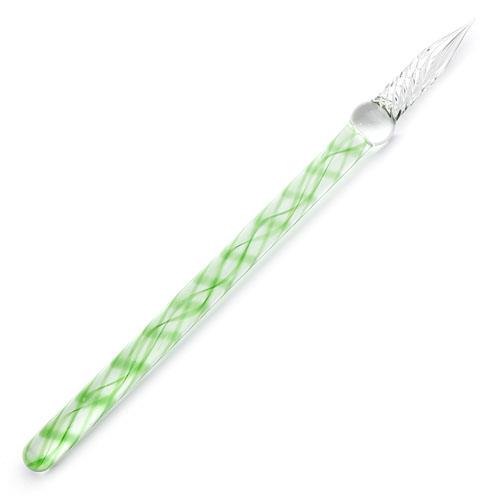 עט נובע ידית זכוכית שקופה עם משבצות ירוקות