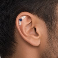פירסינג הליקס שני עלים מכסף עם אבן חן לבחירתכם