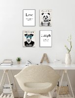 רביעיית תמונות השראה אהבה, צחוק, דובי פנדה וכלב עם משקפים דגם 10