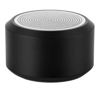 רמקול נייד Miracase MTWS370 – רמקול שחור גלילי עם רשת כסופה עגולה למעלה על רקע לבן Bluetooth