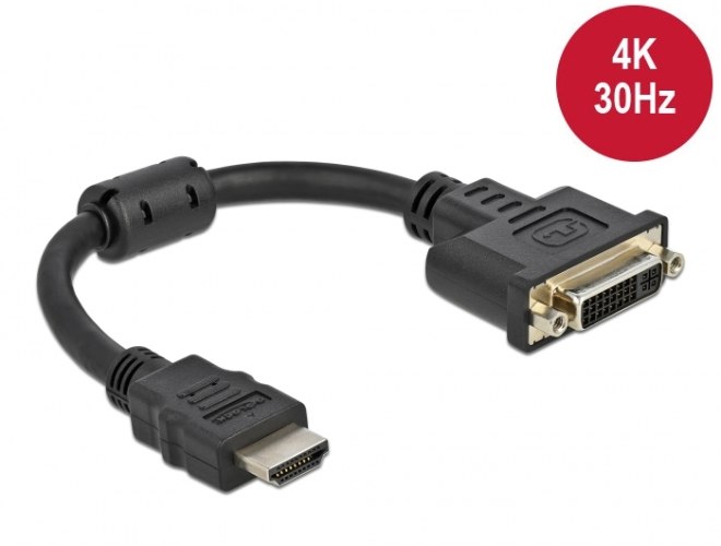 כבל מתאם פסיבי Delock Passive Adapter HDMI Male to DVI 24+5 Female 4K 30 Hz 0.2 m