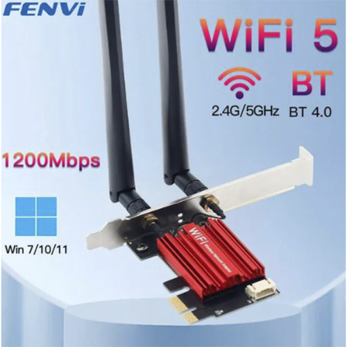 כרטיס רשת אלחוטי  WiFi 5 PCI-E Wireless Adapter AC1200 Dual Band 2.4G/5GHz with Bluetooth 4.0
