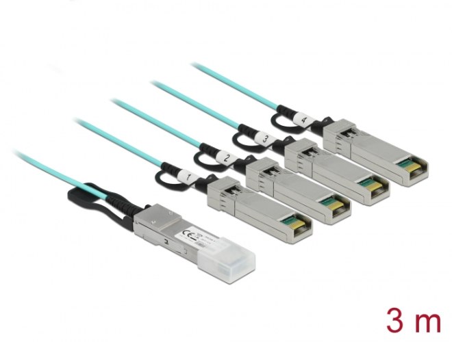 כבל אופטי אקטיבי Delock Active Optical Cable QSFP+ to 4 x SFP + 3 m