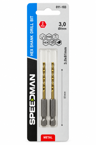זוג מקדחי ברזל ראש ביט ⁦SPEEDMAN⁩ – ⁦3×81⁩ מ״מ