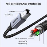 כבל מדפסת UGREEN USB B to USB C 2M Printer Cable, DJ Controller