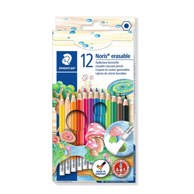מארז 12 עפרונות צבעוניים שטדלר עם מחק