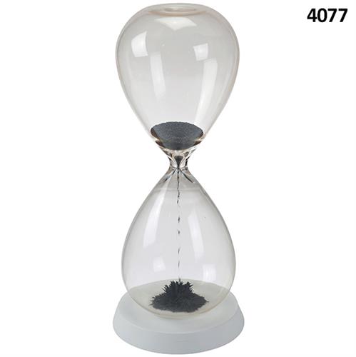 שעון חול מגנטי גדול 60 שנ' עם גובה 25 ס"מ בסיס עץ לבן עגול דגם 4077