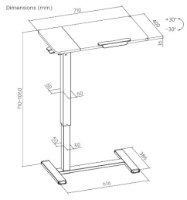 תרשים טכני של שולחן צד מתכוונן מדגם Lumi FMT02-3