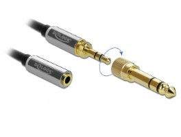 כבל מאריך אודיו מסולסל Delock Extension Coiled Cable 3.5 mm 3 pin with screw adapter 6.35 mm 2 m