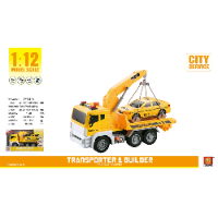 משאית צהובה עם מנוף הובלת צינורות   אורות וצלילים 1:12 - CITY SERVICE