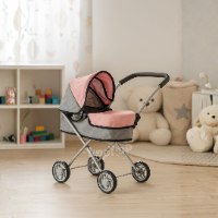 עגלת בובה מתקפלת בקלות עם שימשייה עילית וגלגלי סיליקון 9199
