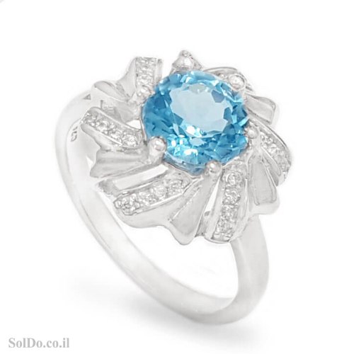 טבעת מכסף משובצת אבן טופז כחולה  ואבני זרקון RG6337 | תכשיטי כסף 925 | טבעות כסף