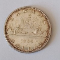 מטבע 1 דולר, כסף/800, המלכה אליזבת ה-2- שנת 1966, קנדה