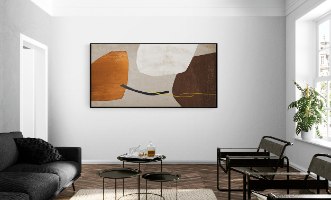 "Happy Abstract" ציור מודפס על בד קנבס מתוח, ממוסגר ומוכן לתליה- תמונת אבסטקרט לסלון בגוונים חומים